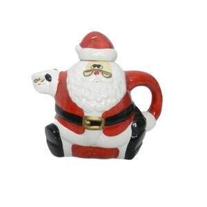 Santa Ceramic Tea Pot by World Bazaar Hand Painted No Box‎ Christmas Decor